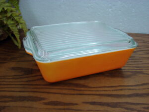 Vintage PYREX Citrus Daisy Orange Friendship #503 Refrigerator Dish w/ Ribbed Lid