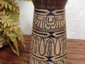 Vintage Monmouth Western Stoneware Aztec 1930's Egyptian Vase 9"