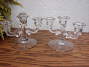 Set/2 Crystal Cambridge Arm Glass Candelabra Candle Holders