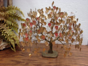 Vintage J.E. Tramel Original Dream Tree Brass Wire Gold Tone Foil Leaf MCM Art Sculpture
