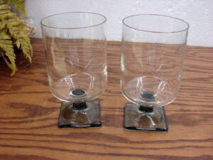 Set/2 Vintage Federal Glass Nordic Midnight Smoke Water Goblet Glasses Square Footed