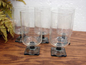 Set/5 Vintage Federal Glass Nordic Midnight Smoke Ice Tea Glasses Square Footed