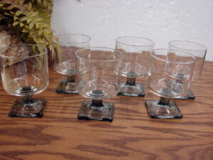 Set/6 Vintage Federal Glass Nordic Midnight Smoke Wine Glasses Square Footed