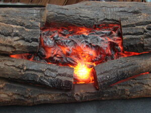 Vintage MCM Real Wood Logs Flameless Realistic Lighted Fireplace Insert Light Sound