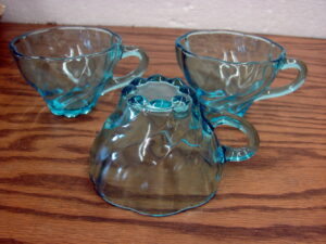 Set/3 Vintage Hazel Atlas Capri Colonial Blue Aqua Seashell Snack Cups