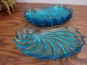Set/4 Vintage Hazel Atlas Capri Colonial Blue Aqua Seashell Snack Plates