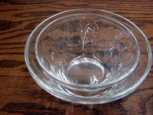 Vintage Hazel Atlas Clear Glass Dots Bubble Nesting Bowls Set/2