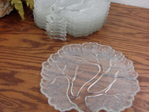Set/7 Vintage Hazel Atlas Clear Glass Orchard Tree of Life Snack Trays