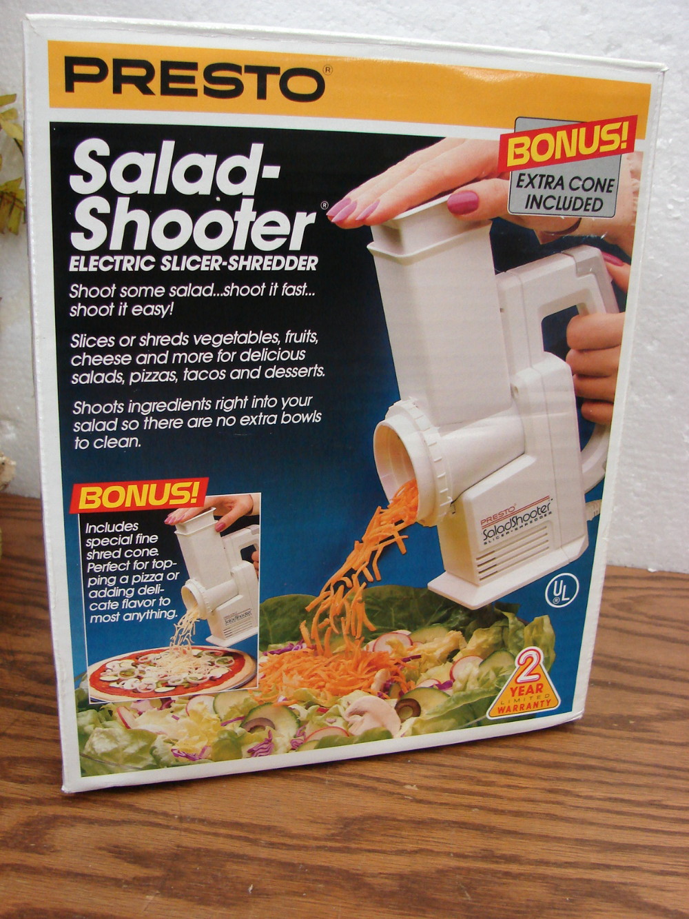 Brand New Presto Salad Shooter Electric Slicer Shredder Bonus Cone #02910