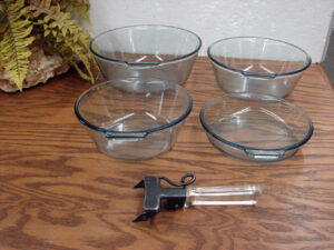5 pc Vintage PYREX Flameware Glass Sauce Fry Pans #817 #832 #833 #834 w/ Handle