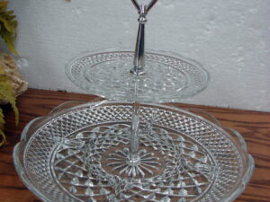 Vintage Anchor Hocking Wexford Two-Tier Divided Bottom Dish Glass Tidbit Tray