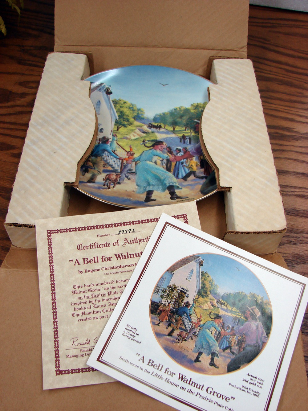 A Bell for Walnut Grove Little House On The Prairie Collectors Plate #2979L w/ Certificate Box
