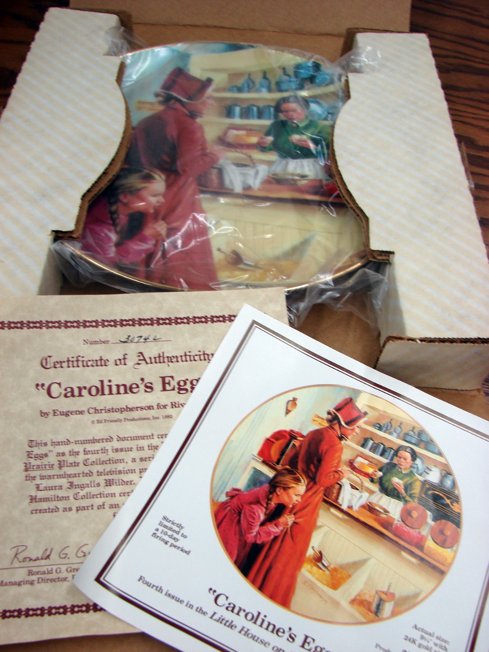 Caroline's Eggs Little House On The Prairie Collectors Plate #3074L w/ Certificate Box