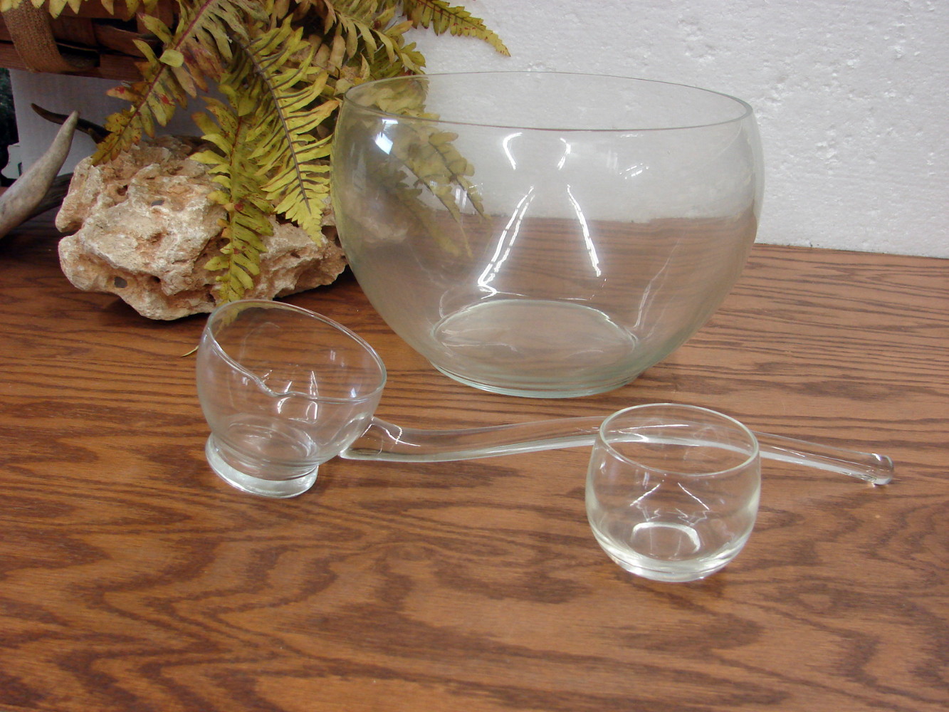 West Virginia Glass Punch Bowl Set in Original Box Bowl Cups Glass Ladle - Image 5