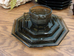 Set/6 HTF Vintage Octagon Brown Anchor Hocking Cups and Saucers 12 pc