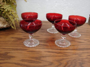 Set/5 Vintage Anchor Hocking Royal Ruby Red Bubble Footed Champagne Tall Sherbet