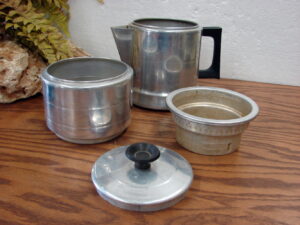 Vintage MCM 4 Part Pour Over Comet Aluminum Coffee Pot 7 Cup Stacked Percolator