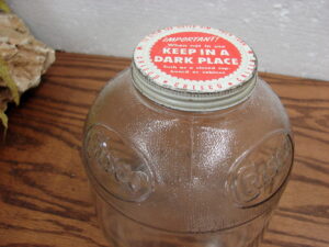 Large Vintage Clear Glass Embossed Textured Ball Jar Crisco w/ Original Lid