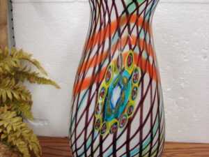 Vintage Art Glass Murano Style Hand Blown End of Day Peacock Feather 19" Heavy Vase