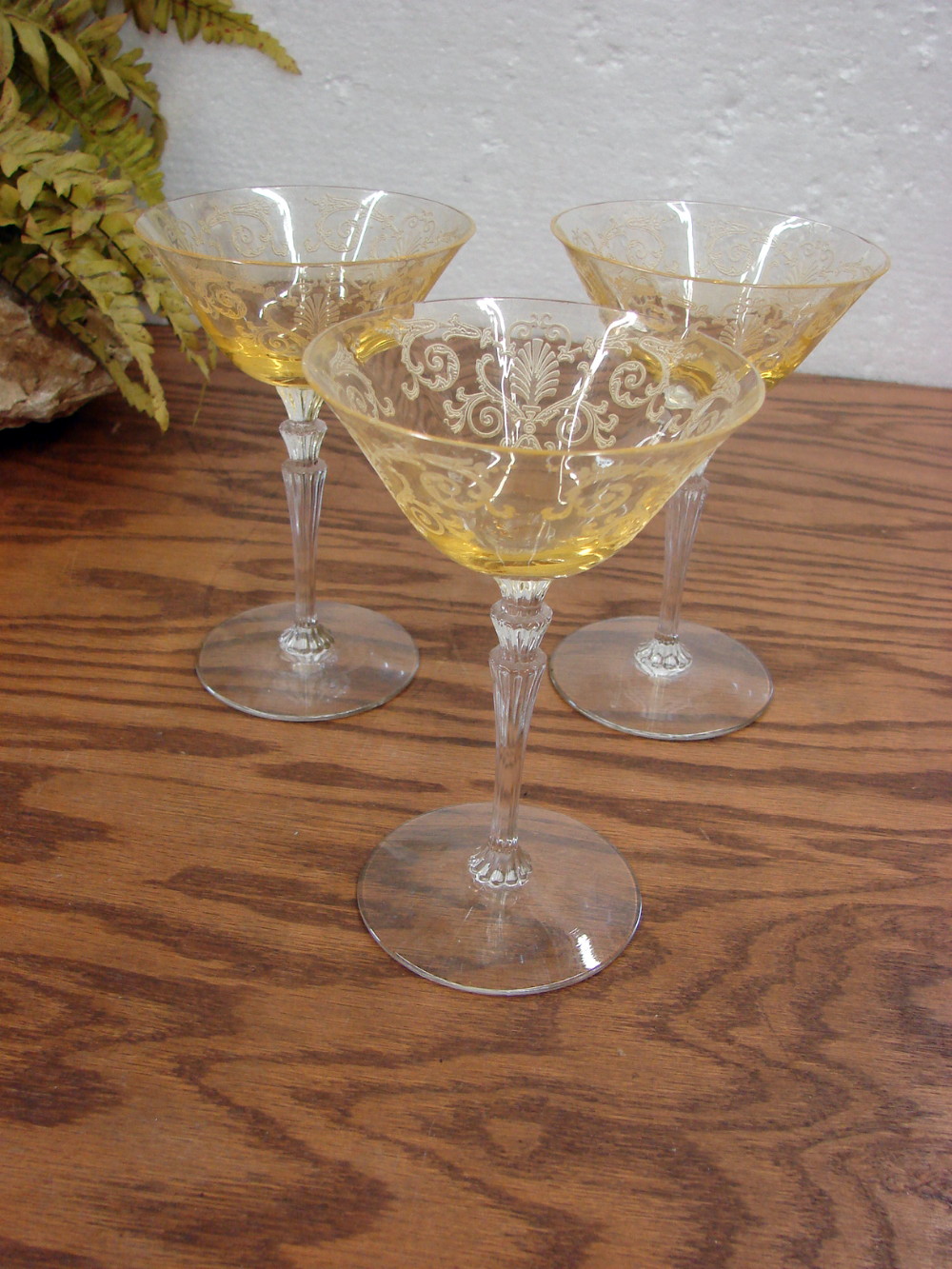 Set/3 Fostoria Versailles Topaz Depression Glass Champagne Glasses 6 1/16" - Image 2