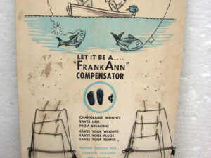 Vintage Fishing Tackle Cardboard Display FrankAnn Compensator Leader Wells MN