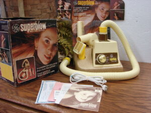 Vintage Complete 1975 GE SuperBlow Hair Dryer Hair Care Center w/ Attachments Box