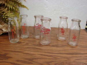 Set/6 Vintage 1/2 Pint Dairy Milk Bottles Advertising 2 each of Bridgeman Valley Dairy Cass Clay