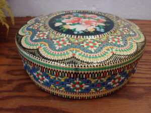 Vintage Made in Holland Decorative Floral Embossed Round Sewing Tin Container w/ Lid