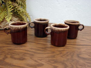 Set/4 Vintage Nelson McCoy Pottery Brown Drip Ring Handle Mug #1412