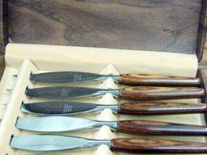 Vintage Mode Danish Stainless Steak Knives Sheffield England 6 Pc. Teak Wood Handles
