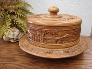 Vintage Monkey Pod Hand Carved Wooden Cake Cover with Working Lazy Susan