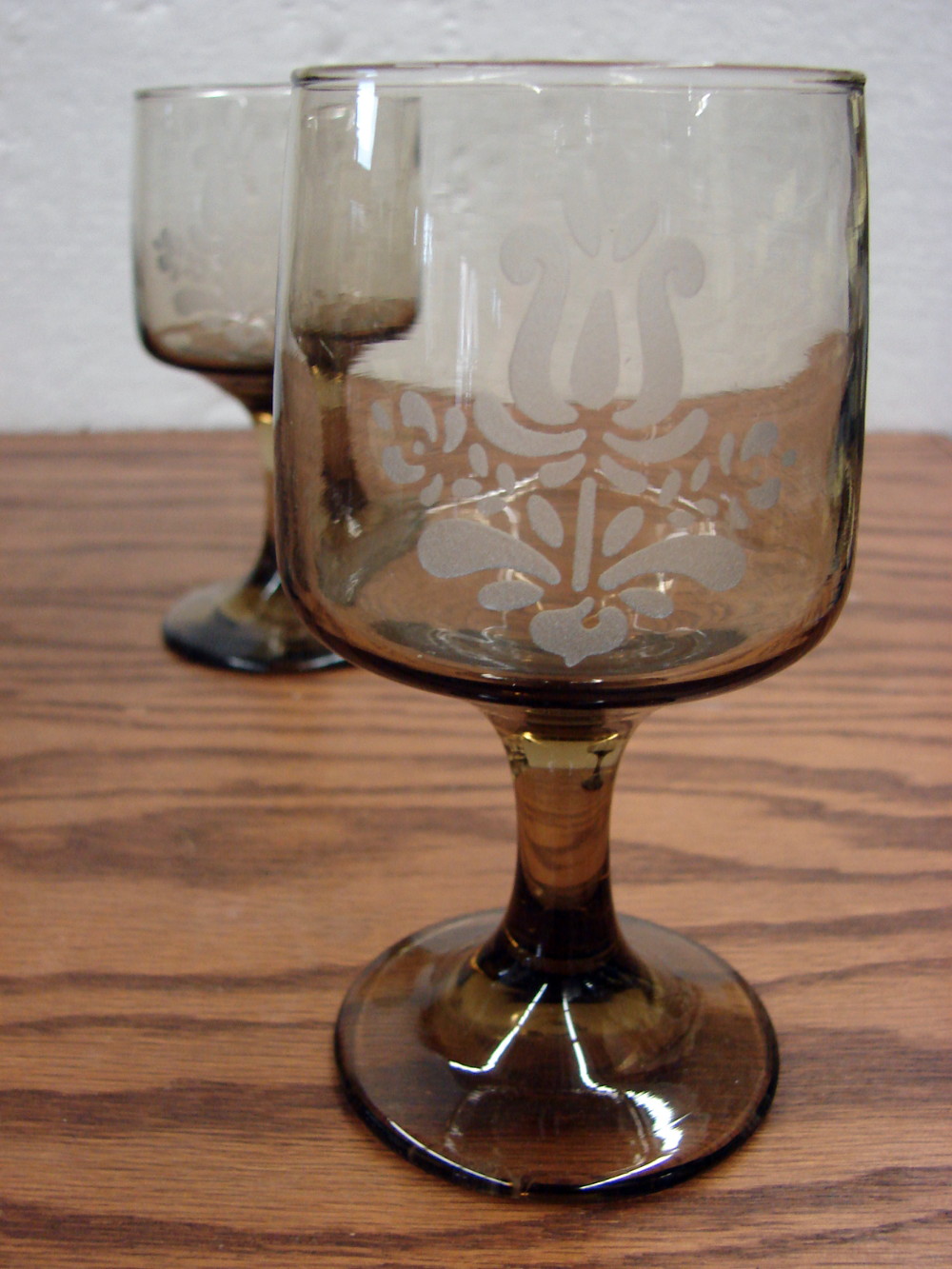 Set/5 Vintage Pfaltzgraff Village Glassware Brown Etched Wine Glass 5 1/4 - Image 2