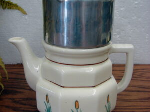 Vintage 4 pc Porcelier Vitreous China Percolator Coffee Pot w/ Cattails