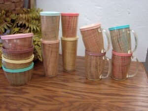 Set/12 Vintage MCM Insulated Burlap RaffiaWare Tumbler Bowl Mug