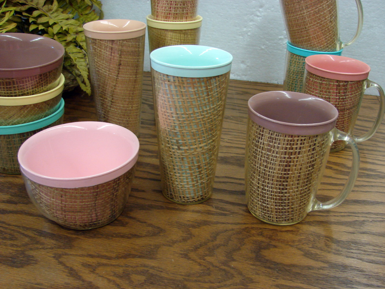 Set/12 Vintage MCM Insulated Burlap RaffiaWare Tumbler Bowl Mug - Image 2