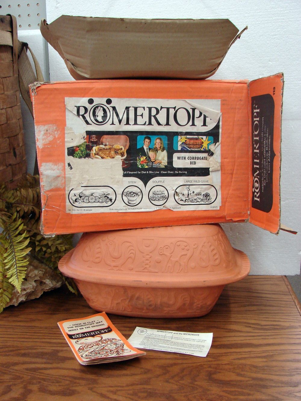 Vintage Romertopf Terra Cotta Clay Roaster Baker 113 West Germany w/ Box