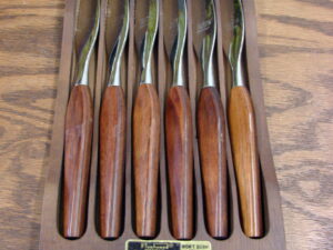 Vintage Town & Country Stainless Steak Knives Washington Forge 6 Pc. Fleetwood Teak Wood Handles