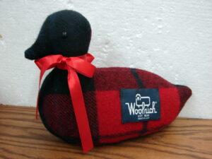 Woolrich Red Black/Blue Buffalo Plaid Stuffed Plush Advertising Wool Duck Decoy