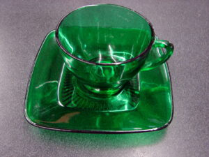 Vintage Anchor Hocking Charm Emerald Forest Green Glass Square Cup and Saucer