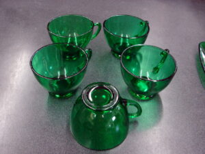 Set/5 Vintage Anchor Hocking Emerald Forest Green Glass Footed Cup