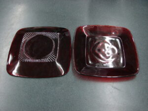 Set/2 Vintage Anchor Hocking Charm Royal Ruby Red Glass Square Luncheon Plate 8 1/2"
