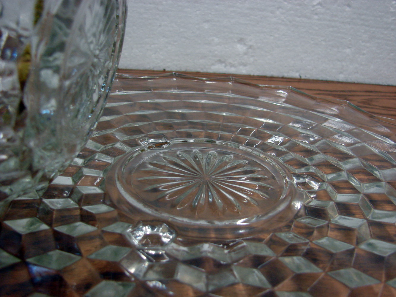 2 pc. Vintage Crystal Fostoria American Cubist 12" Footed Platter w/ Dip Bowl Chip Dip Veggies - Image 2