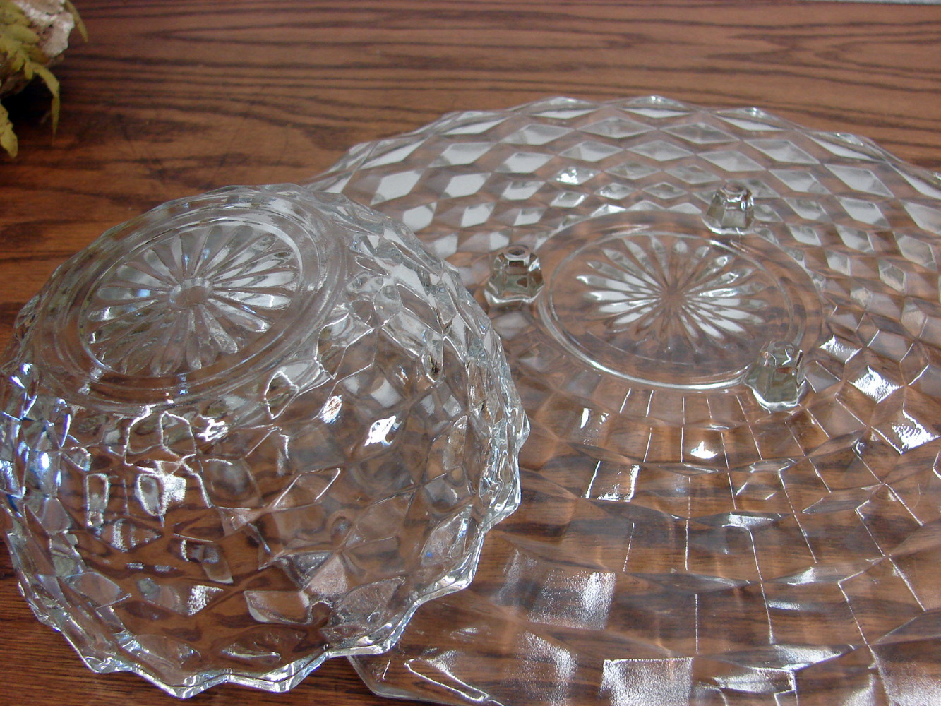 2 pc. Vintage Crystal Fostoria American Cubist 12" Footed Platter w/ Dip Bowl Chip Dip Veggies - Image 3