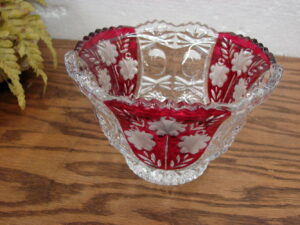 Vintage Anna Hutte Bleikristall Ruby Glass Lead Crystal Candy Dish 3 Red Panel