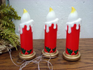 Set/3 Vintage Blow Mold Candles Battery Operated Window Sill Decor