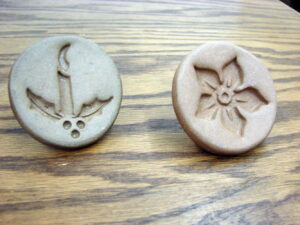 Set/2 Stoneware Cookie Press Stamp Mold with Handle Rycraft Poinsettia Candle