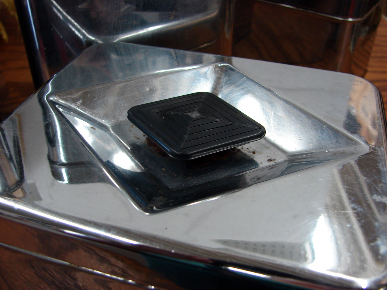 Set/4 Vintage Canette Chrome Art Deco Diamond Knob Canister Set MCM - Image 4