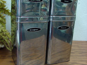 Set/4 Vintage Canette Chrome Art Deco Diamond Knob Canister Set MCM