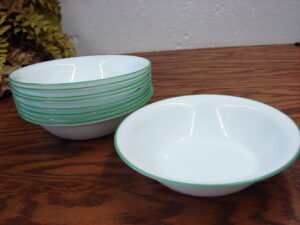 Set/9 Vintage Corning Ware Corelle Green Rim Soup Cereal Bowl Contemporary Fruit Spring Blossom