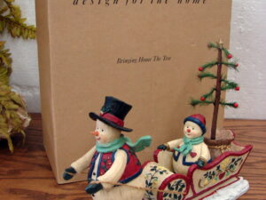 Brand New Retired Demdaco Folk Art Kathy Kulp Snowmen Bringing Home the Tree